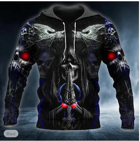 2025 New Men's Skull Hoodie Sweatshirts 3D print Head Pattern Hooded Pullover 2025 New Men's Skull Hoodie Sweatshirts 3D print Head Pattern Hooded Pullover