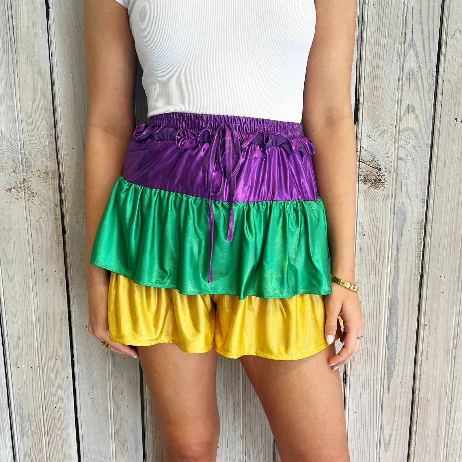 

Women's Satin Shorts Casual Elastic Waist Frill Trim Contrast Color Short Pants Festival Party Clothes