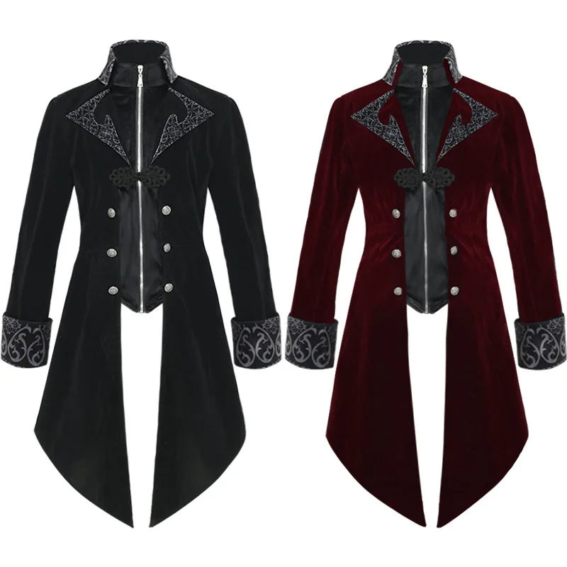 

Men Women Halloween Gothic Medieval Steampunk Dress Cosplay Costume Velet Stand Collar Tailcoat Vampire Stage Jacket Clothing