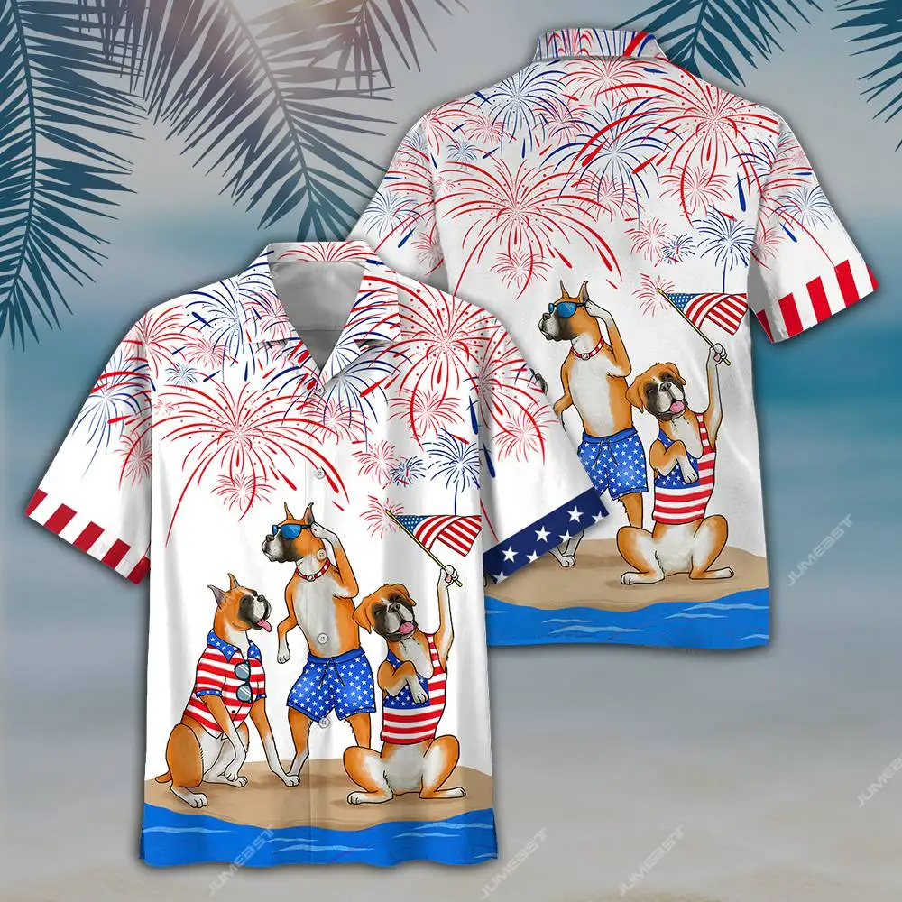 

Jumeast мужские Гавайские рубашки с 3D-принтом Дня независимости Америки пляжная рубашка с собакой динозавром попугаями блузки флаг Y2K одежда