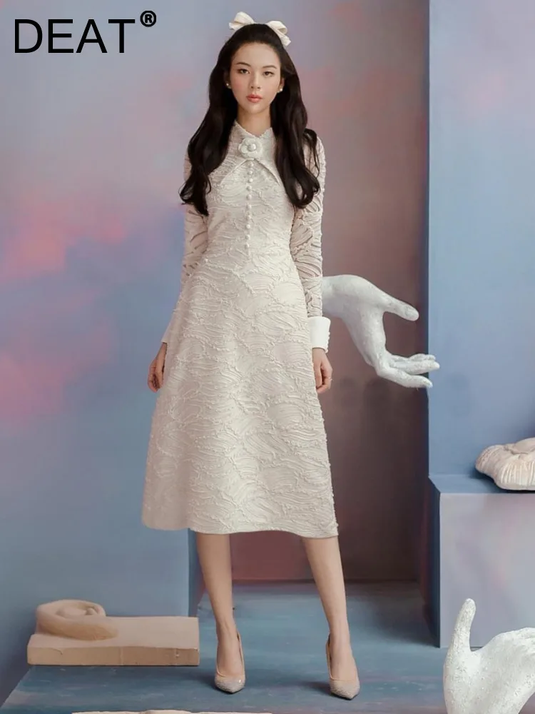 

Женское кружевное вечернее платье DEAT, лоскутное платье с отложным воротником и 3D цветочной вышивкой, весна 2024