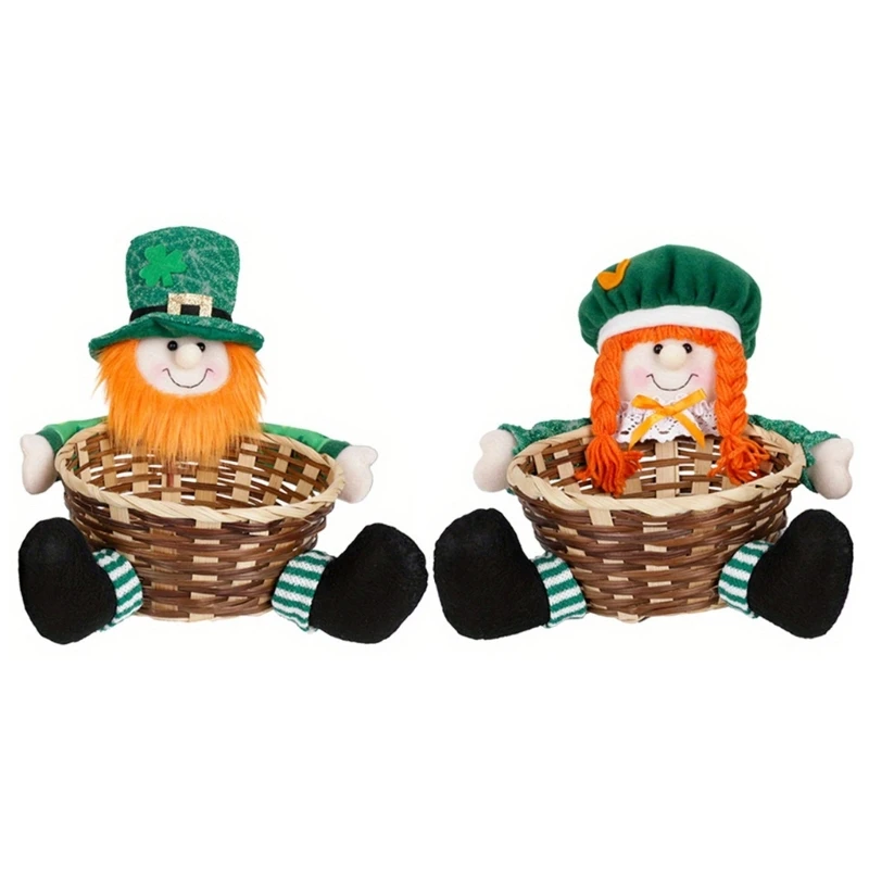

Зеленый ирландский гном с корзиной на День Святого Патрика, декоративная фигурка безликой куклы ручной работы