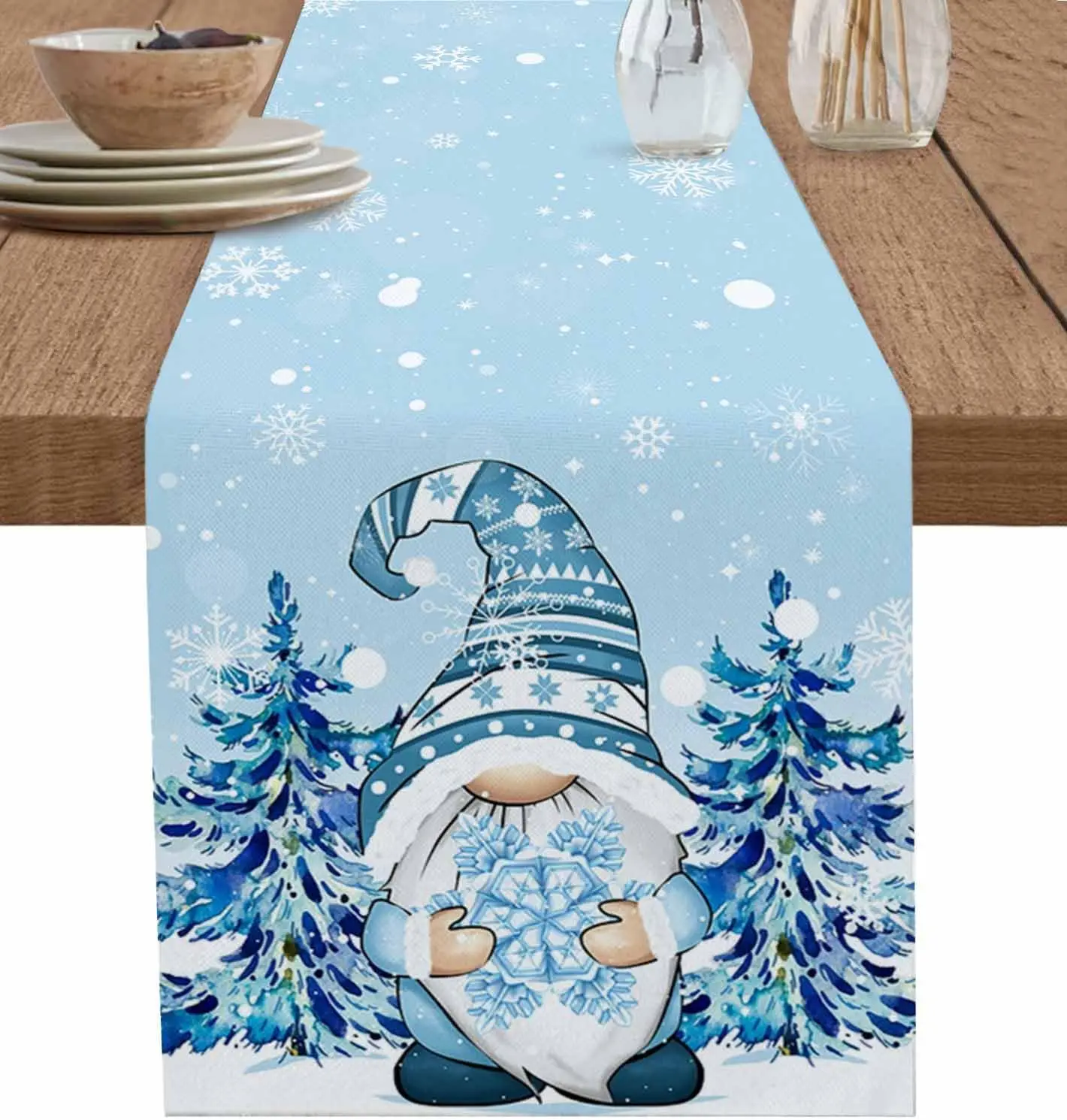 

Christmas Pine Tree Gnomes Snowflake Linen Table Runners Party Table Decor Winter Xmas Dining Table Runner Christmas Decorations