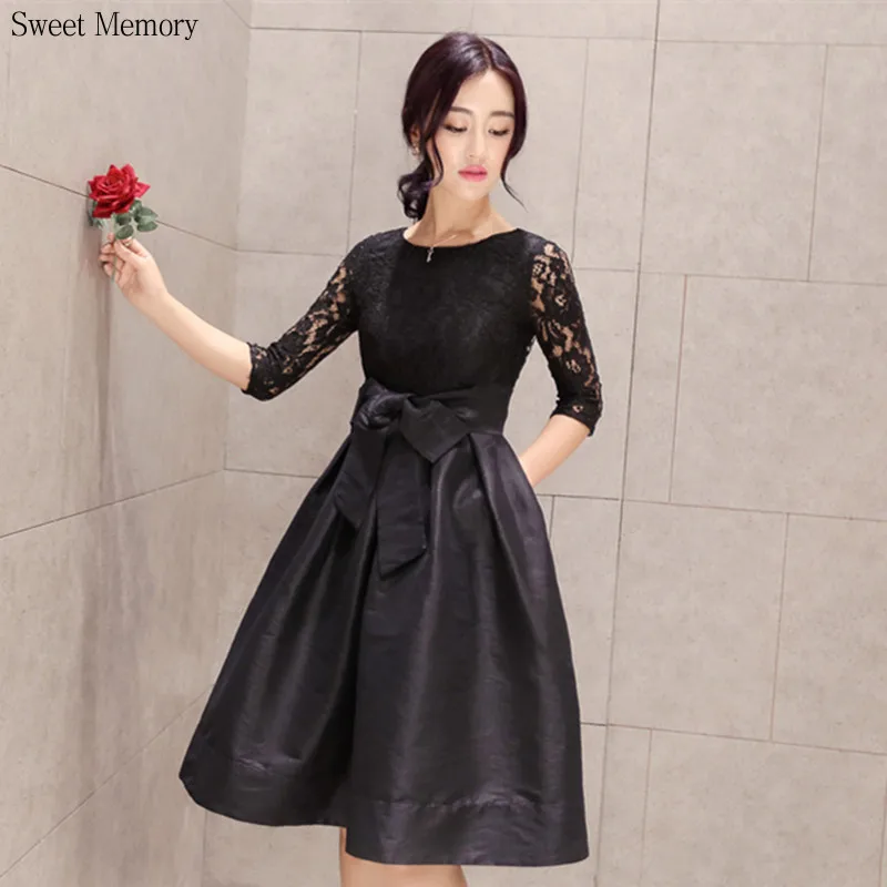 Lady O-Neck Lace Sleeve Short Prom Dresses Women Black Red Knee-Length Wedding Party Dress
Lady O-Neck Lace Sleeve Short Prom Dresses Women Black Red Knee-Length Wedding Party Dress