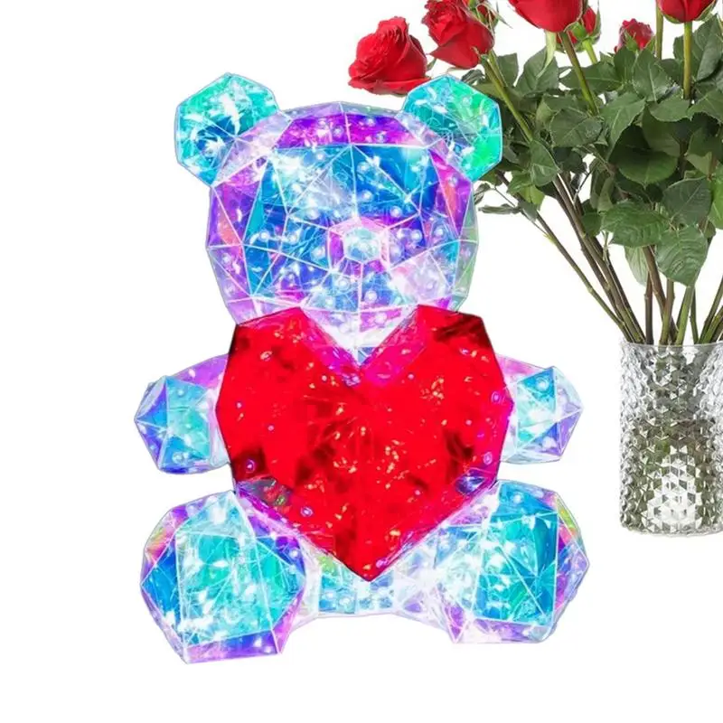 

3D Luminous Glowing Bear LED Teddyy Bear Stuffed Animal Glowing Teddyy Bear With Holding Red Heart Valentines Day Gift For Lover
