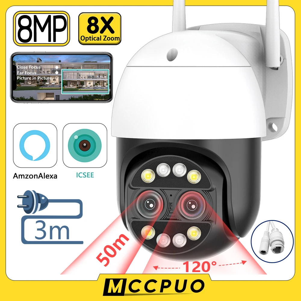 Mccpuo 4K 8MP Dual Lens WIFI Surveillance Camera AI Human Tracking 8X Zoom Outdoor Waterproof PTZ IP Camera CCTV iCSee Alexa
Mccpuo 4K 8MP Dual Lens WIFI Surveillance Camera AI Human Tracking 8X Zoom Outdoor Waterproof PTZ IP Camera CCTV iCSee Alexa