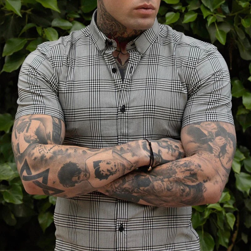 Vintage Plaid Striped Printed Short Sleeve Slim Shirts Men Summer Short Sleeve Buttoned Turn-down Collar Shirt Mens Streetwear
Vintage Plaid Striped Printed Short Sleeve Slim Shirts Men Summer Short Sleeve Buttoned Turn-down Collar Shirt Mens Streetwear