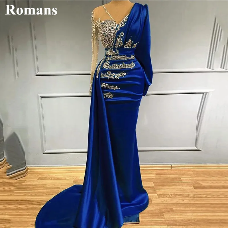 Romans Royal Blue Evening Dress for Women Mermaid Long Gown Full Sleeve V-neck Sweep Train vestidos de noche Special Events
Romans Royal Blue Evening Dress for Women Mermaid Long Gown Full Sleeve V-neck Sweep Train vestidos de noche Special Events