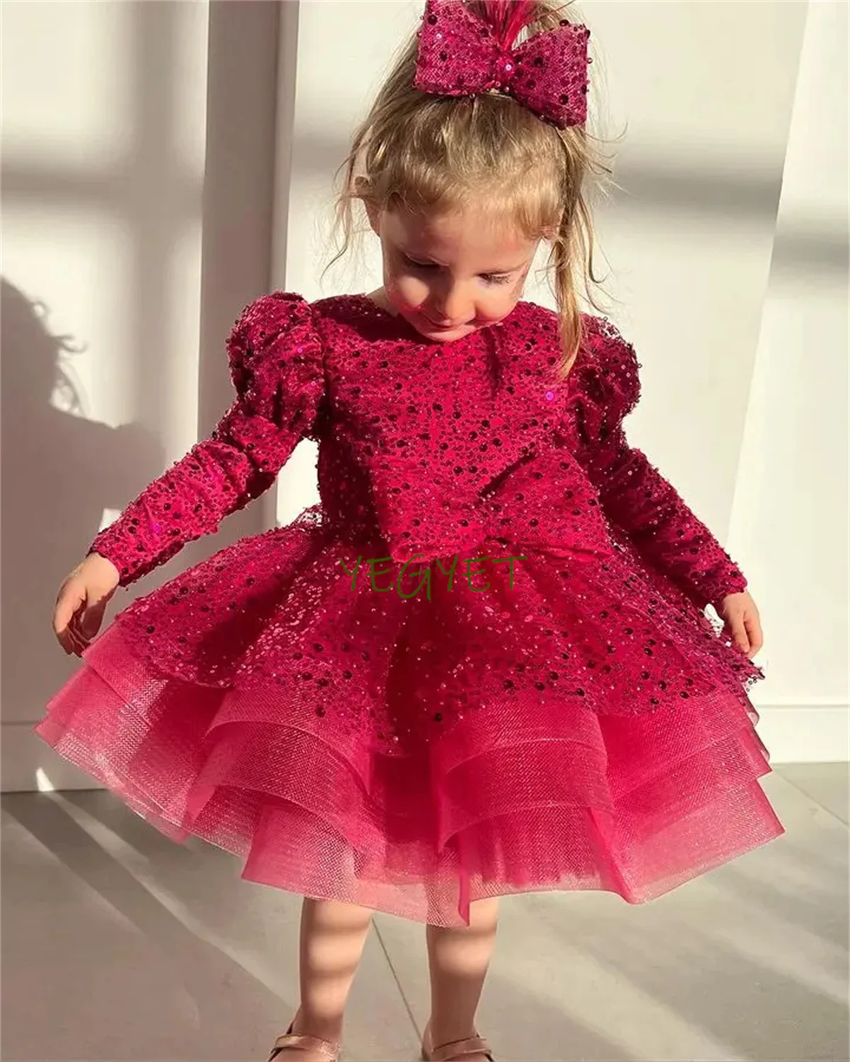 

Блестящие красные платья для девочек с цветами, платья для девочек, пышное платье для маленькой девочки, блестящее платье принцессы, детское платье для первого причастия с бантом на Рождество