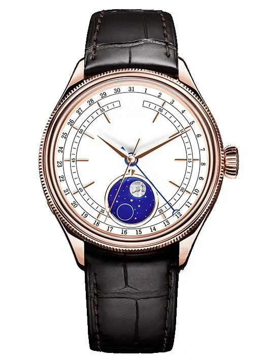 

Luxury Mens Automatic Mechanical Watch Sapphire Cellini Moon Phase Silver Rose Gold Stainless Steel Black Leather 39mm