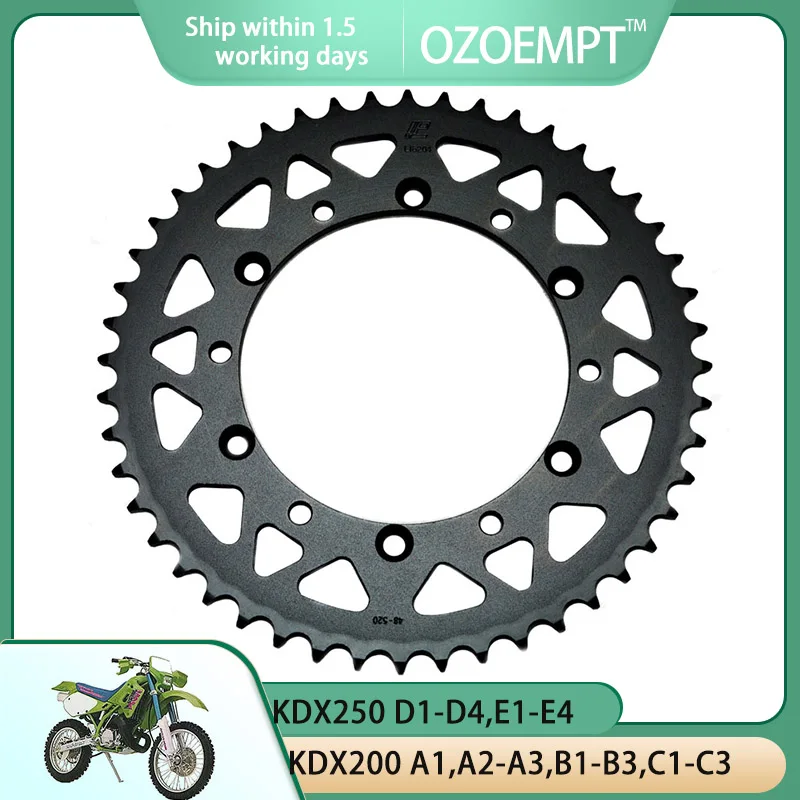

OZOEMPT 520-48T Motorcycle Rear Sprocket Apply to KX125 H1-H2,K5 KDX200 A1,A2-A3,B1-B3,C1-C3,D1-D2 KDX250 D1-D4,E1-E4 91-94