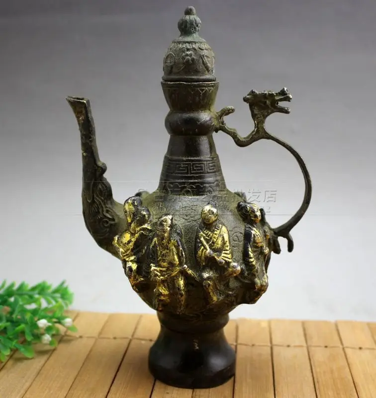 

Antique Miscellaneous Bronze Ware Retro Gilded Eight Immortals Pot Wine Pot Tea Pot Water Pot Home Furnishing