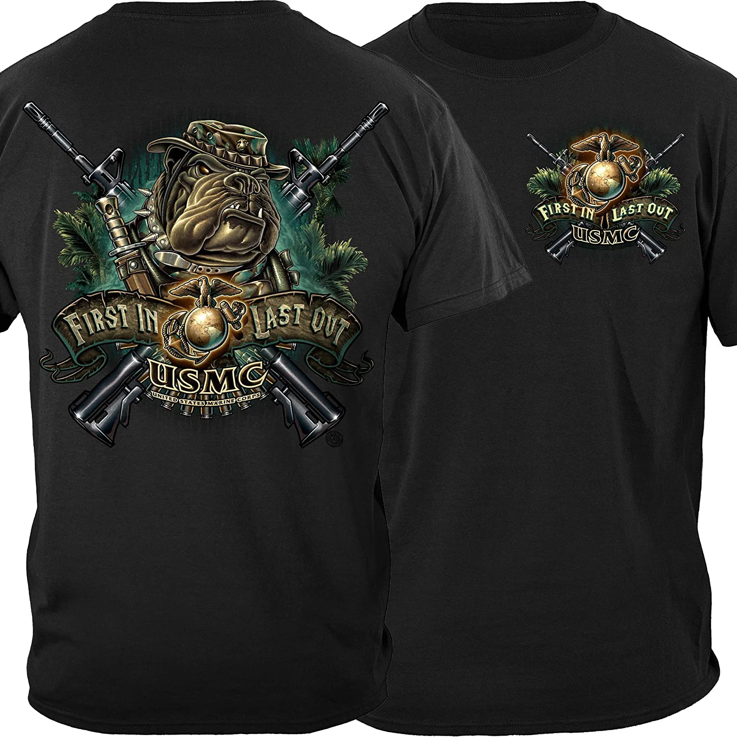 

First In Last Out. US Marine Corps Devil Dog bulldog T Shirt New 100% Cotton Short Sleeve O-Neck Casual Mens T-shirt