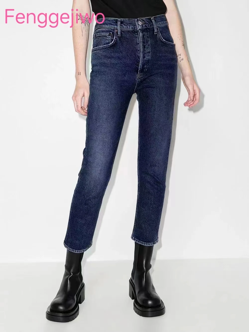 Fenggejiwo women's micro elastic denim fabric with wool, cropped high waisted small straight leg jeans
Fenggejiwo women's micro elastic denim fabric with wool, cropped high waisted small straight leg jeans