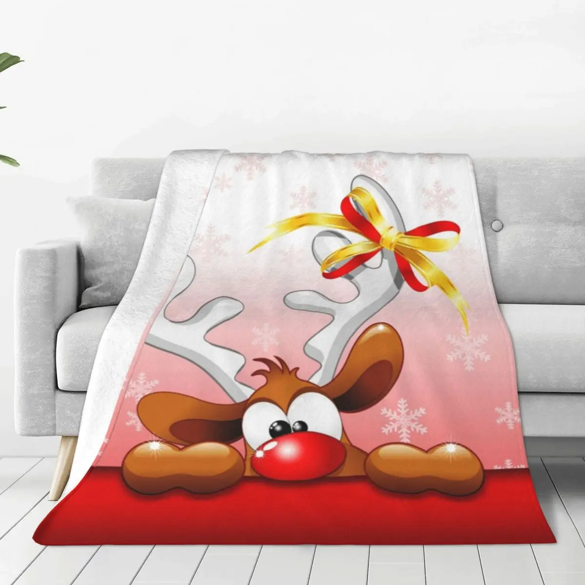 

Christmas Reindeer Soft Warm Blankets Cute Animal Red Travel Office Throw Blanket Winter Print Flannel Bedspread Sofa Bed Cover