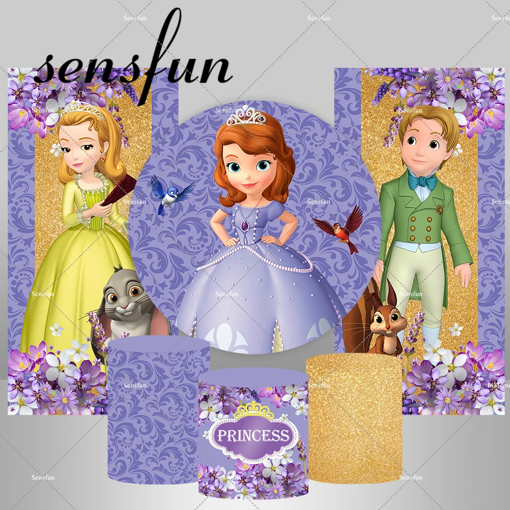 

Purple Princess Sofia Round Backdrop Cover Floral Rectangle Backgrounds Girls Baby Shower 1st Birthday Party Banner