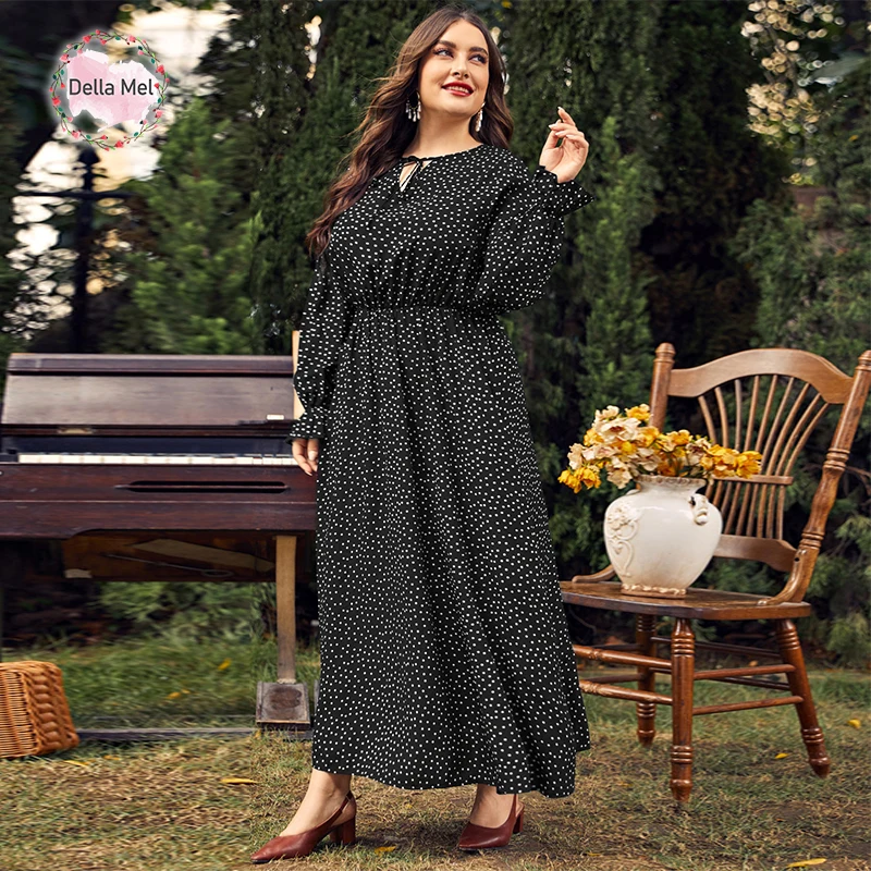 Della Mel 3XL 4XL Plus Size Women Clothing Elegant Long Sleeves Polka Point Female Maxi Dress Casual Vacation Chiffon Dresses
Della Mel 3XL 4XL Plus Size Women Clothing Elegant Long Sleeves Polka Point Female Maxi Dress Casual Vacation Chiffon Dresses