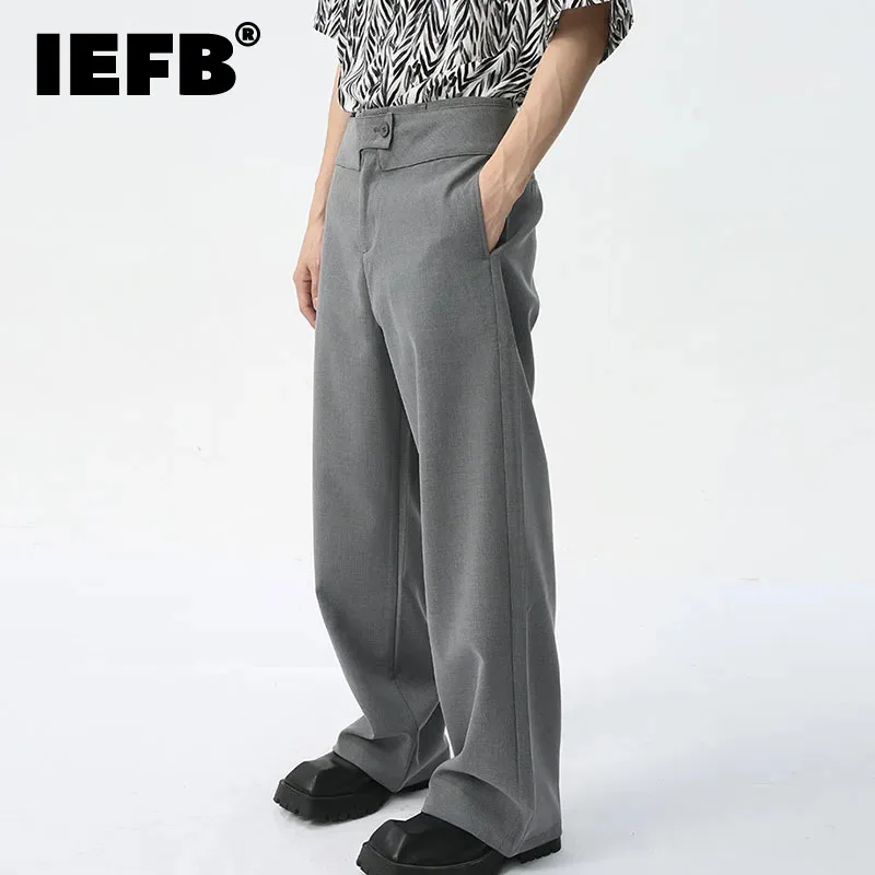 

IEFB 2024 Summer New Men's Suit Pants French Style Lazy Floor-length Straight Casual Male Trousers Solid Color Men Wear 9C5600