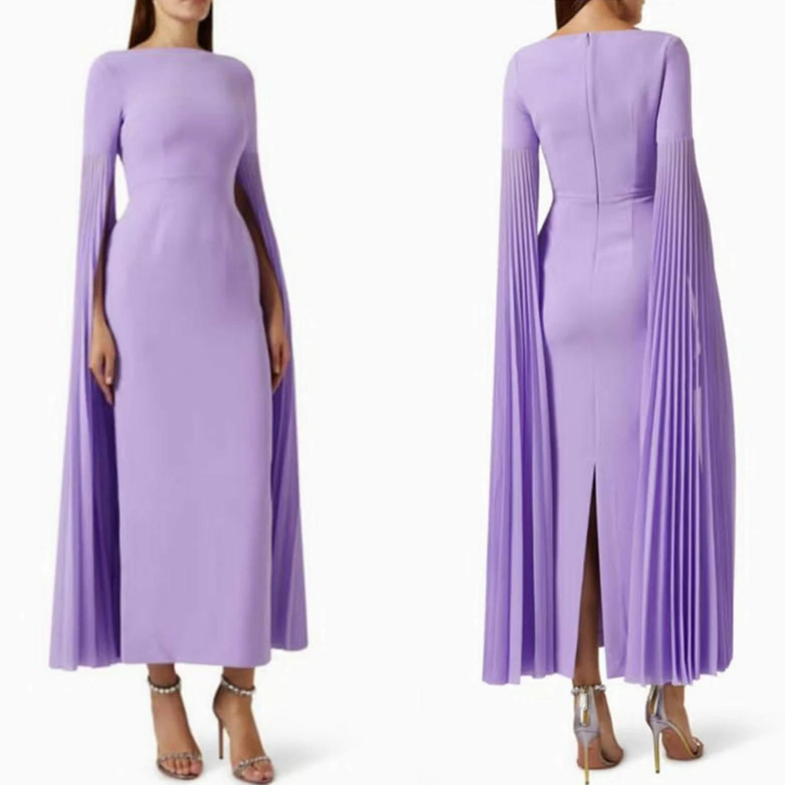 Elegant Short Lilac Crepe Evening Dress With Slit فساتين السهرة Sheath Long Sleeve Pleated Ankle Length Prom Dress for Women
Elegant Short Lilac Crepe Evening Dress With Slit فساتين السهرة Sheath Long Sleeve Pleated Ankle Length Prom Dress for Women