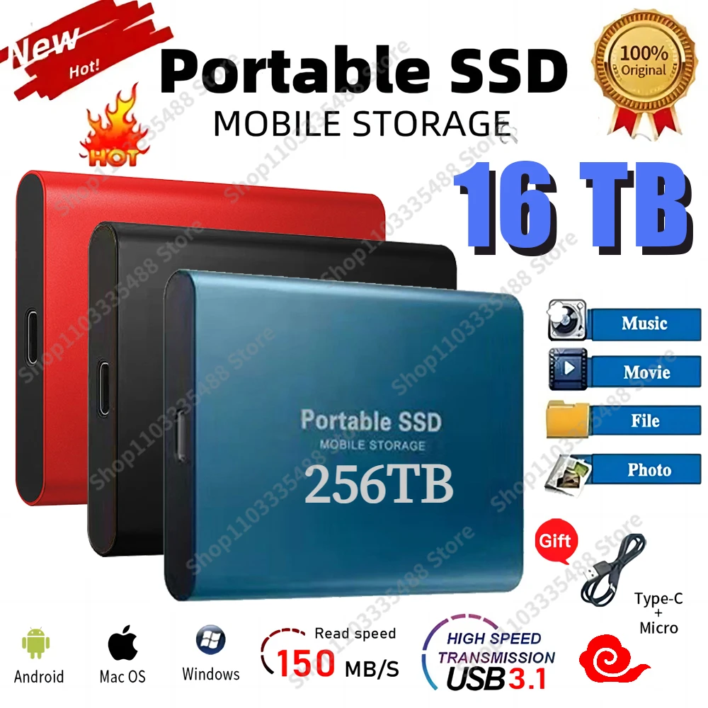 Original External Hard Drive 1TB 2TB Portable SSD High-speed Solid State Disk USB 3.1 Hard Disk mass capacity For Laptop/Desktop
Original External Hard Drive 1TB 2TB Portable SSD High-speed Solid State Disk USB 3.1 Hard Disk mass capacity For Laptop/Desktop