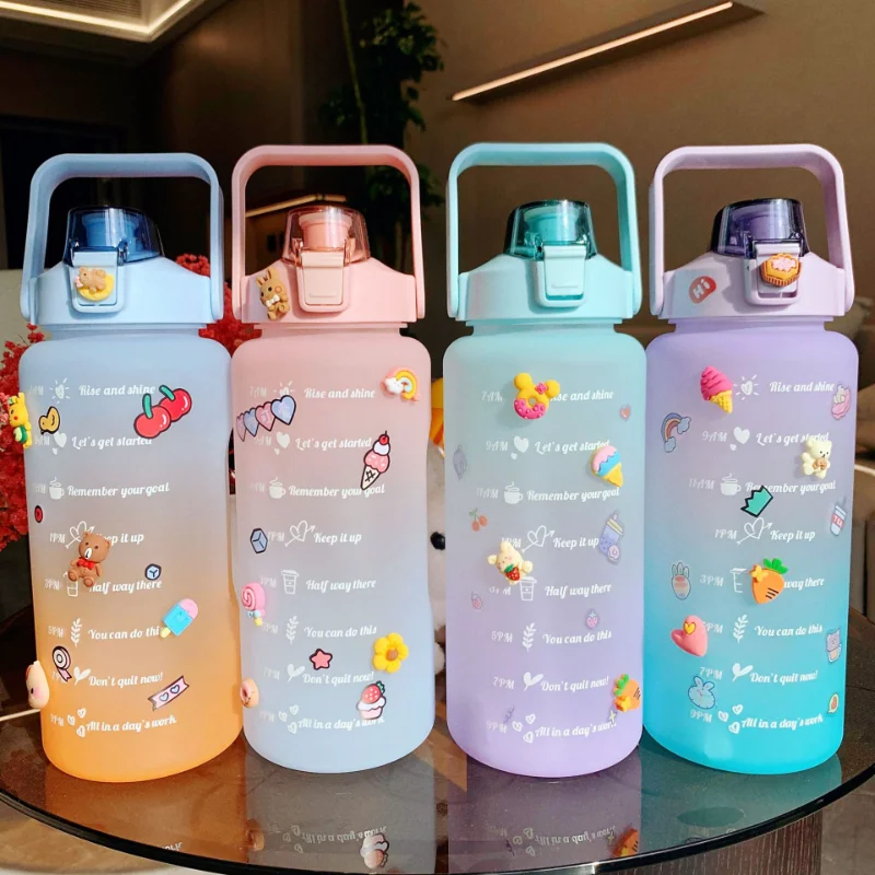 2L Large Capacity Plastic Water Bottle with Straw Drinking Water Cup Frosted Cup Time Scale Outdoor Sports Student Couple Cup
2L Large Capacity Plastic Water Bottle with Straw Drinking Water Cup Frosted Cup Time Scale Outdoor Sports Student Couple Cup