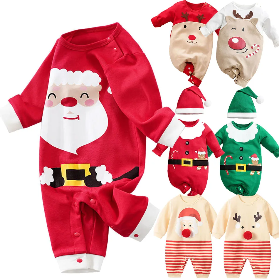 

Newborn Santa Claus Costume Infant Party Clothes Toddler Christmas Outfit Boy Girl Reindeer Jumpsuit 0-18 Months Romper with Hat