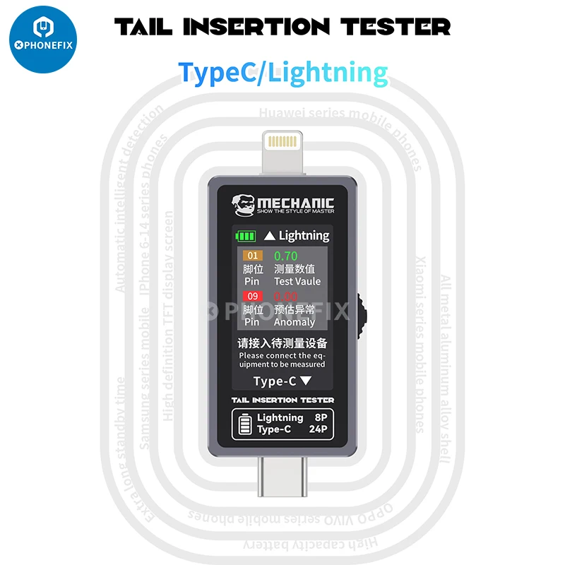 Mechanic T-824 No Disassembly Required Mobile Phone Tail Insertion Detector Digital Display Current Power Check Independent Pin
Mechanic T-824 No Disassembly Required Mobile Phone Tail Insertion Detector Digital Display Current Power Check Independent Pin