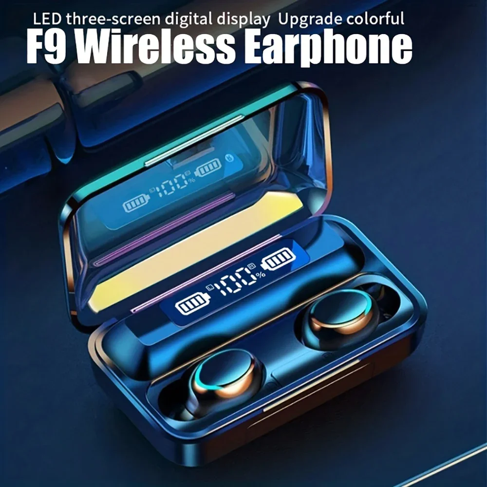 

F9 Wireless Earphones Bluetooth TWS LED Dislpaly Binaural Headset Waterproof Earbud HD Calling CVC 8.0 Noise Reduction Headphone