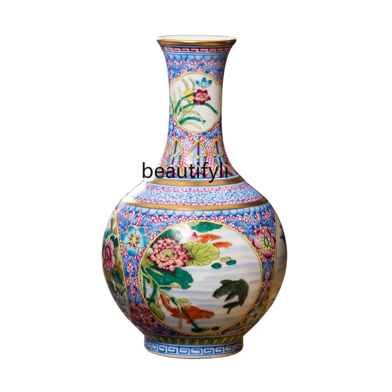 

Jingdezhen Ceramic Vase Vintage Enamel Porcelain Bottle Flower Arrangement Chinese Living Room Home Decoration Ornaments