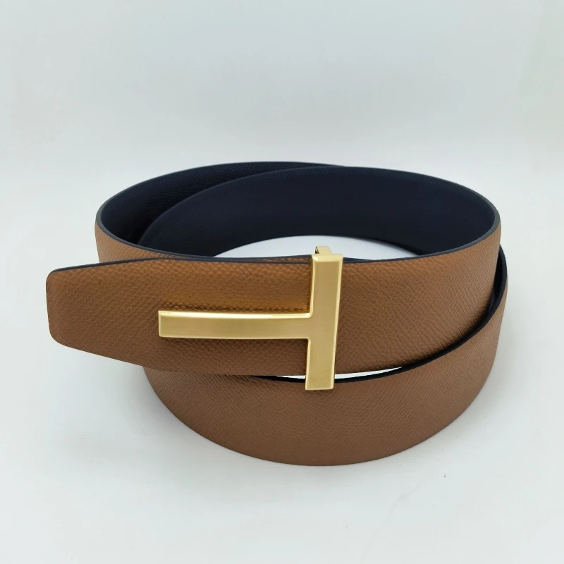 

High Quality cintura uomo Luxury Goods Designer Male Palmar crease Leather T-shaped Belt With Double-sided Use Tom ceinture