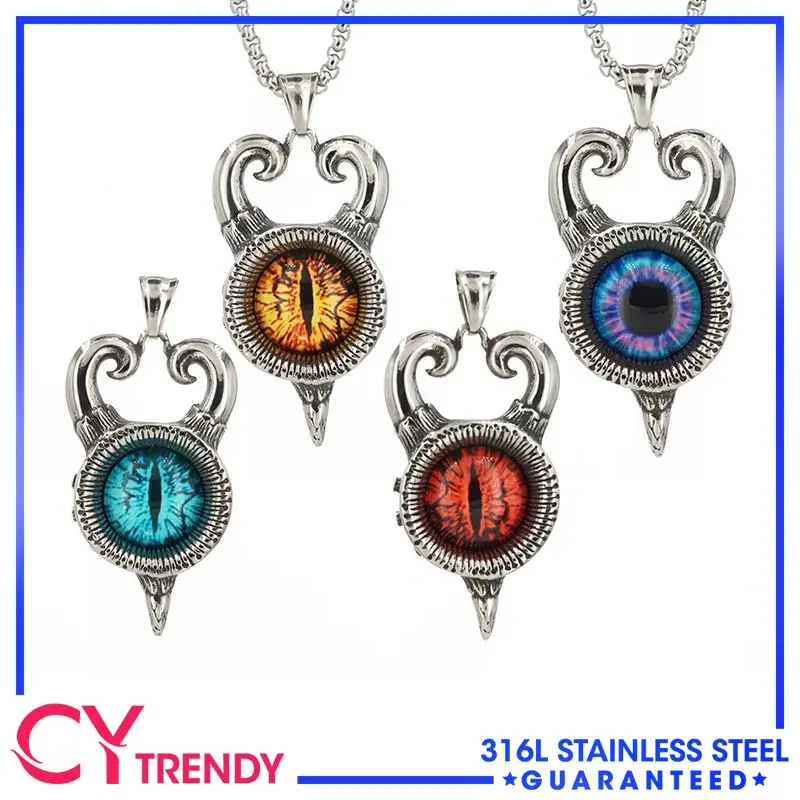 

European and American Domineering Personality Trendsetter Retro Cracked Earth Ghost Demon Eye Stainless Steel Pendant Necklace