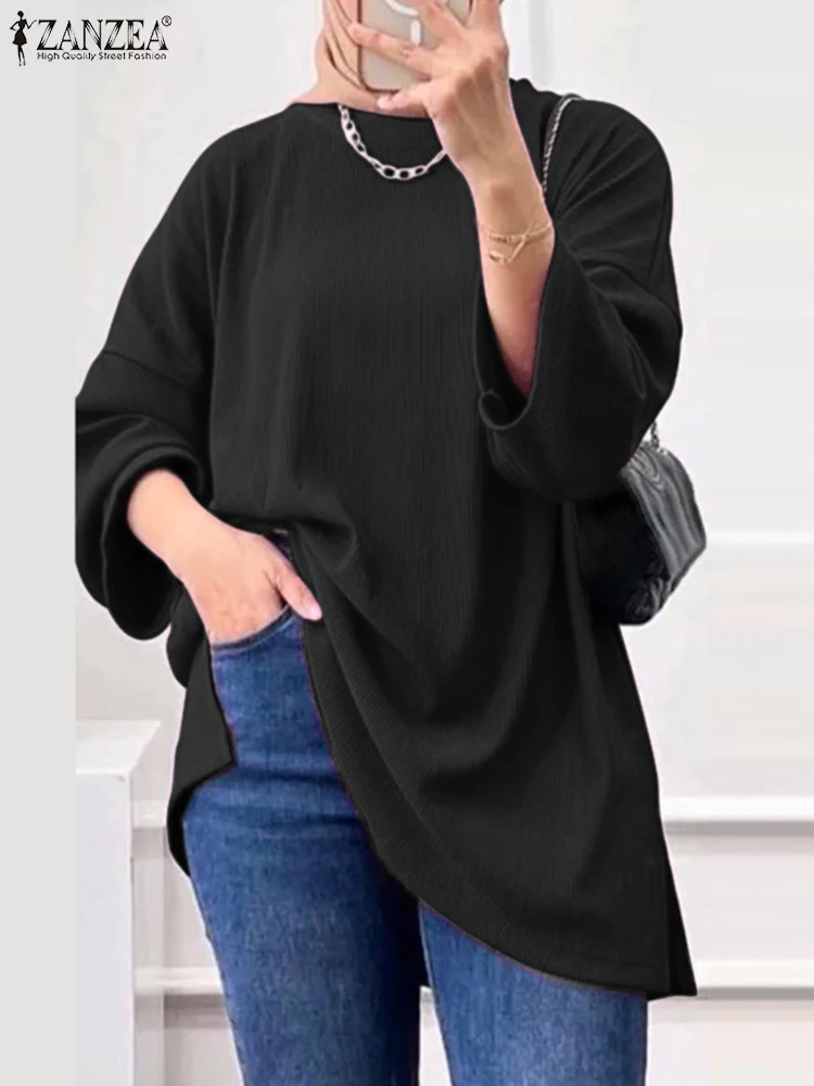 

ZANZEA Women Muslim Blouse Elegant O Neck Long Sleeve Tops Loose Casual Shirt Turkey Abaya Blusas Femme Kaftan IsIamic Clothing