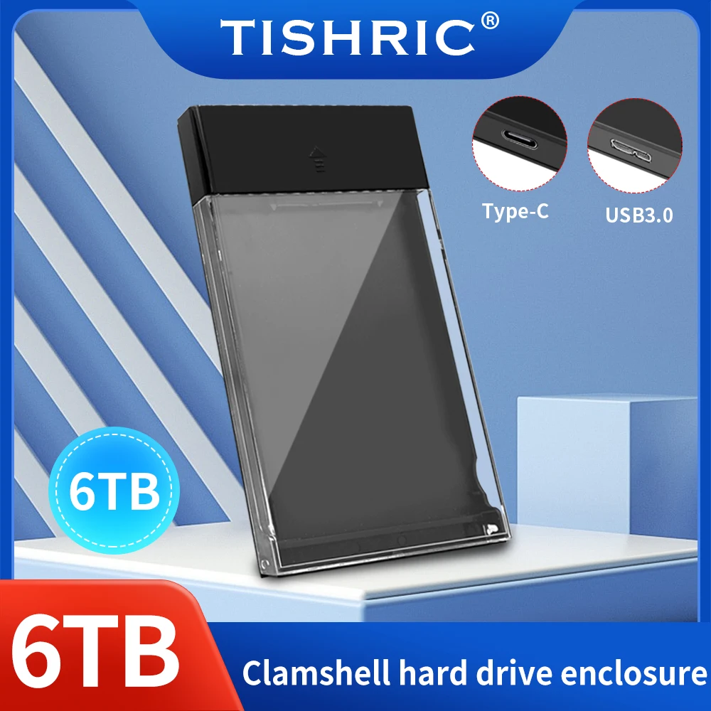 

TISHRIC External HD Case USB3.0 Type-C 3.1 To SATA 2’5 HDD Case Hard Drive Box Adapter Flip Cover Hard Disk Enclosure