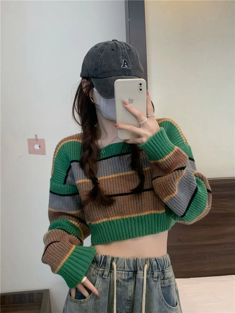 Lazy Style Color-block Stripe Cropped Sweater Autumn Winter 2023 New Hot Girl Pullover Long Sleeve Knit Top Woman
Lazy Style Color-block Stripe Cropped Sweater Autumn Winter 2023 New Hot Girl Pullover Long Sleeve Knit Top Woman
