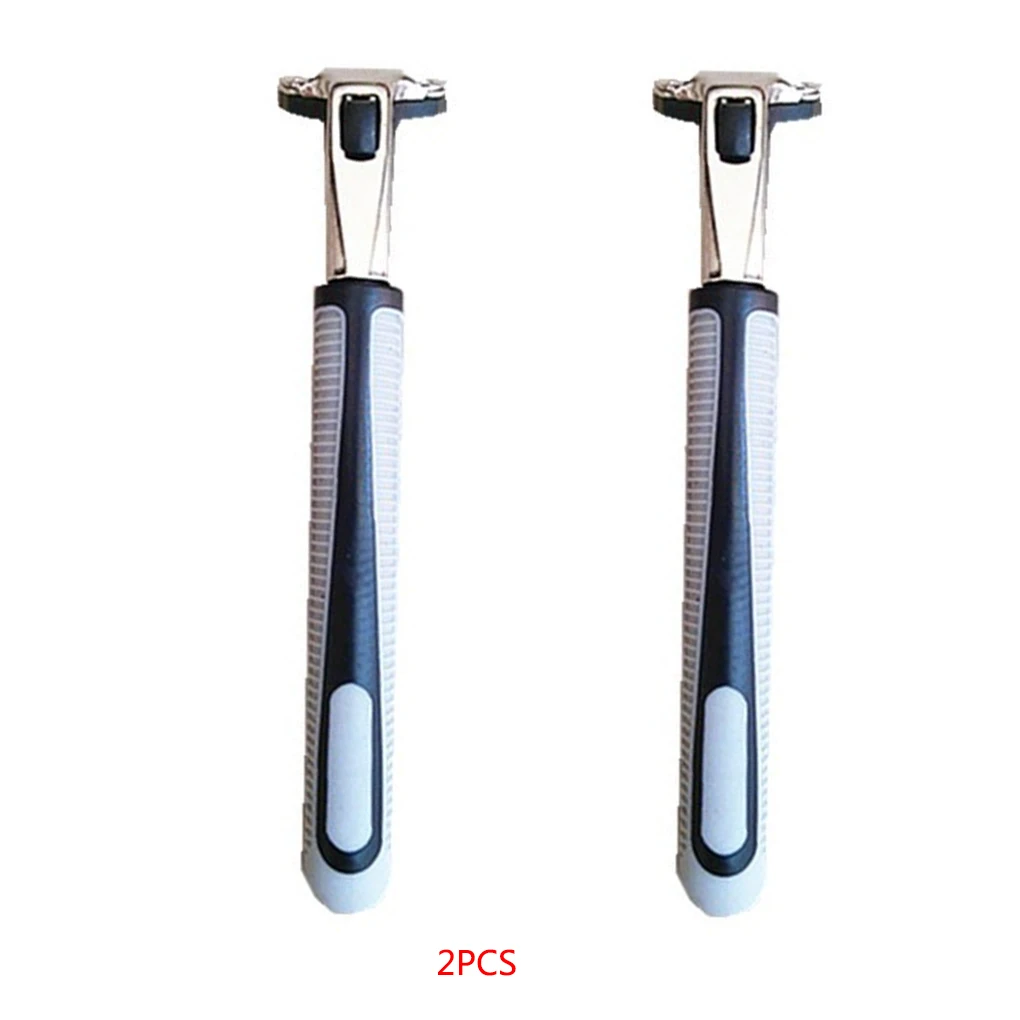 

2pcs Stainless Steel Men Beard Shaving Handle Double Layer Shaver Use Grey Razor Shaver Handle