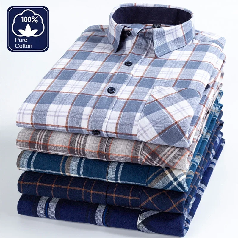

Men's Standard Fit Long-Sleeve Casual Checked Shirt Single Patch Pocket Button-down Collar Comfortable 100% Cotton Gingham Shirt
