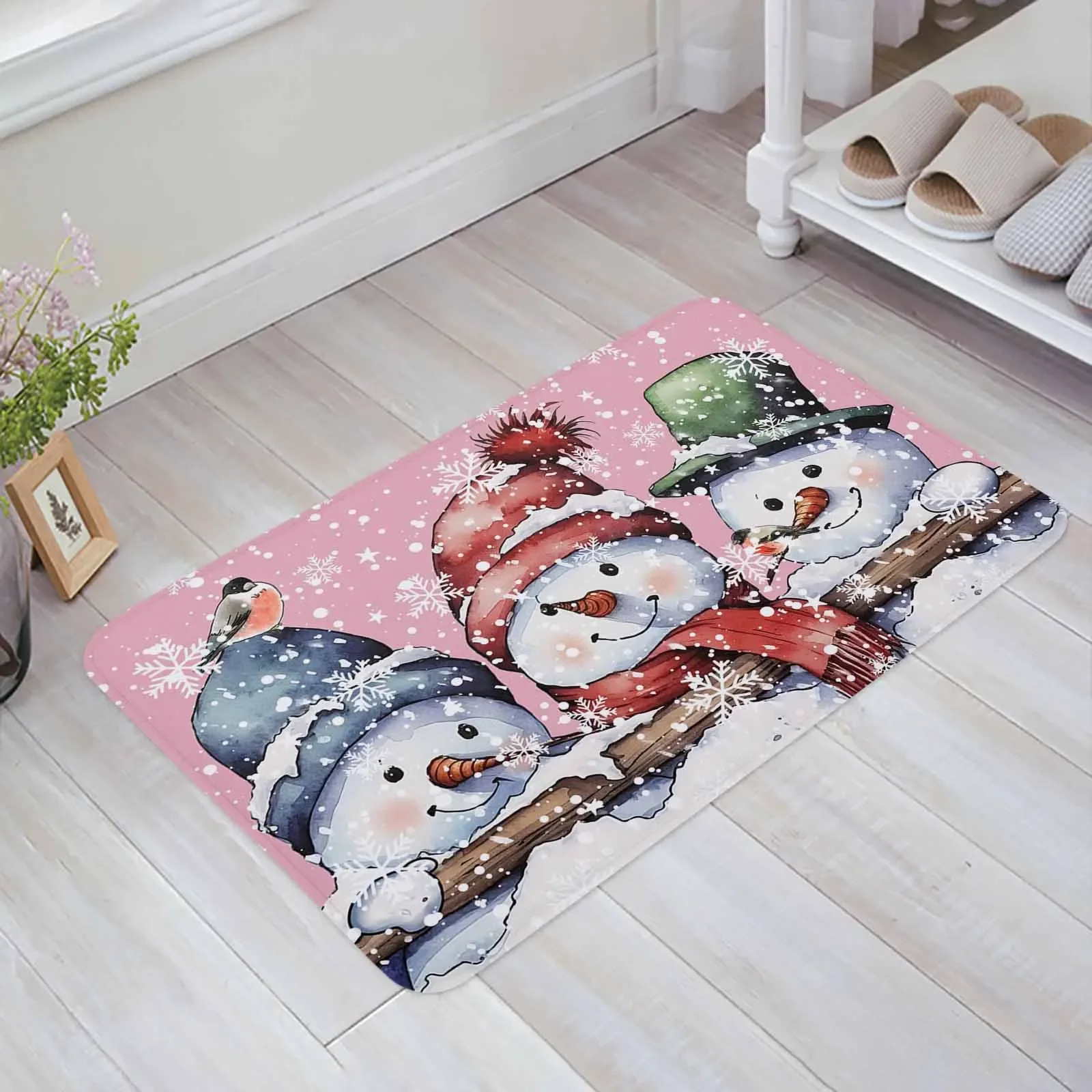 

Christmas Snowflake Snowman Watercolor Doormat Home Decorations Carpet Navidad Ornament New Year Gifts Xmas Party Decor Rug Mat