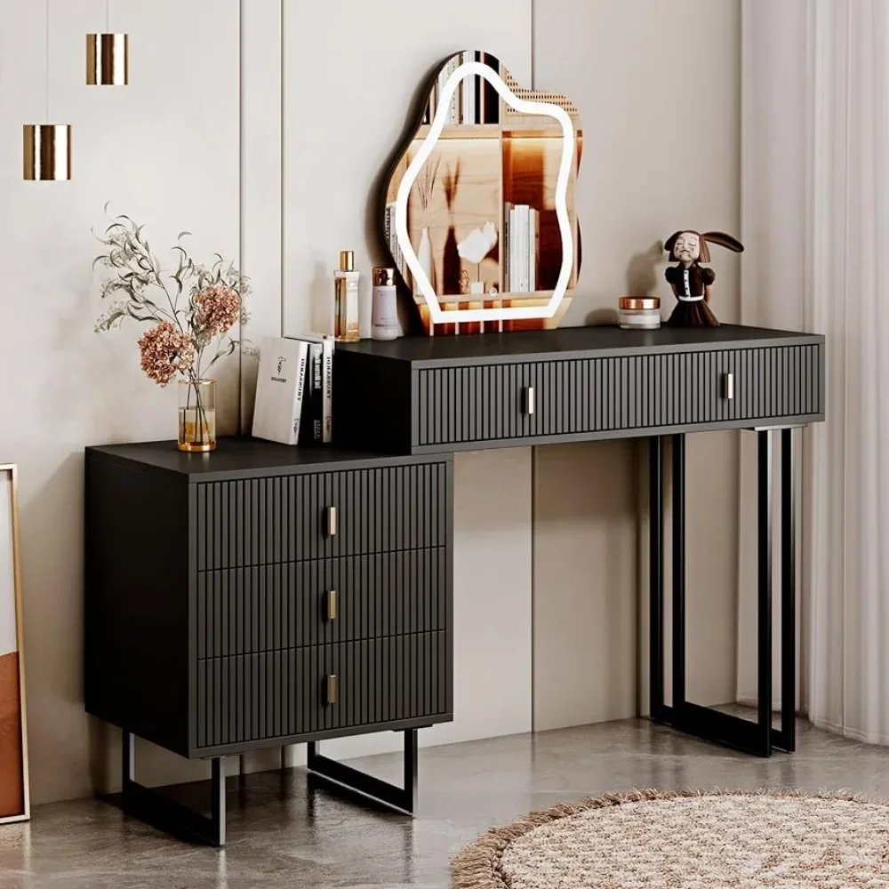 With Lighted Mirror and 5 Spacious Drawers Retractable Makeup Dressing Table With Nightstand Black Modern Vanity Table Closet
With Lighted Mirror and 5 Spacious Drawers Retractable Makeup Dressing Table With Nightstand Black Modern Vanity Table Closet