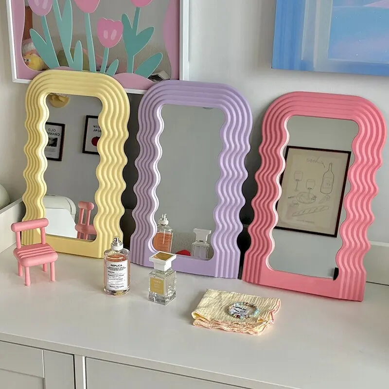 Generic Pink LAKEA Wavy Vanity Mirror Curvy Mirror Wall Mounts Multiple Pastel Colors Italy