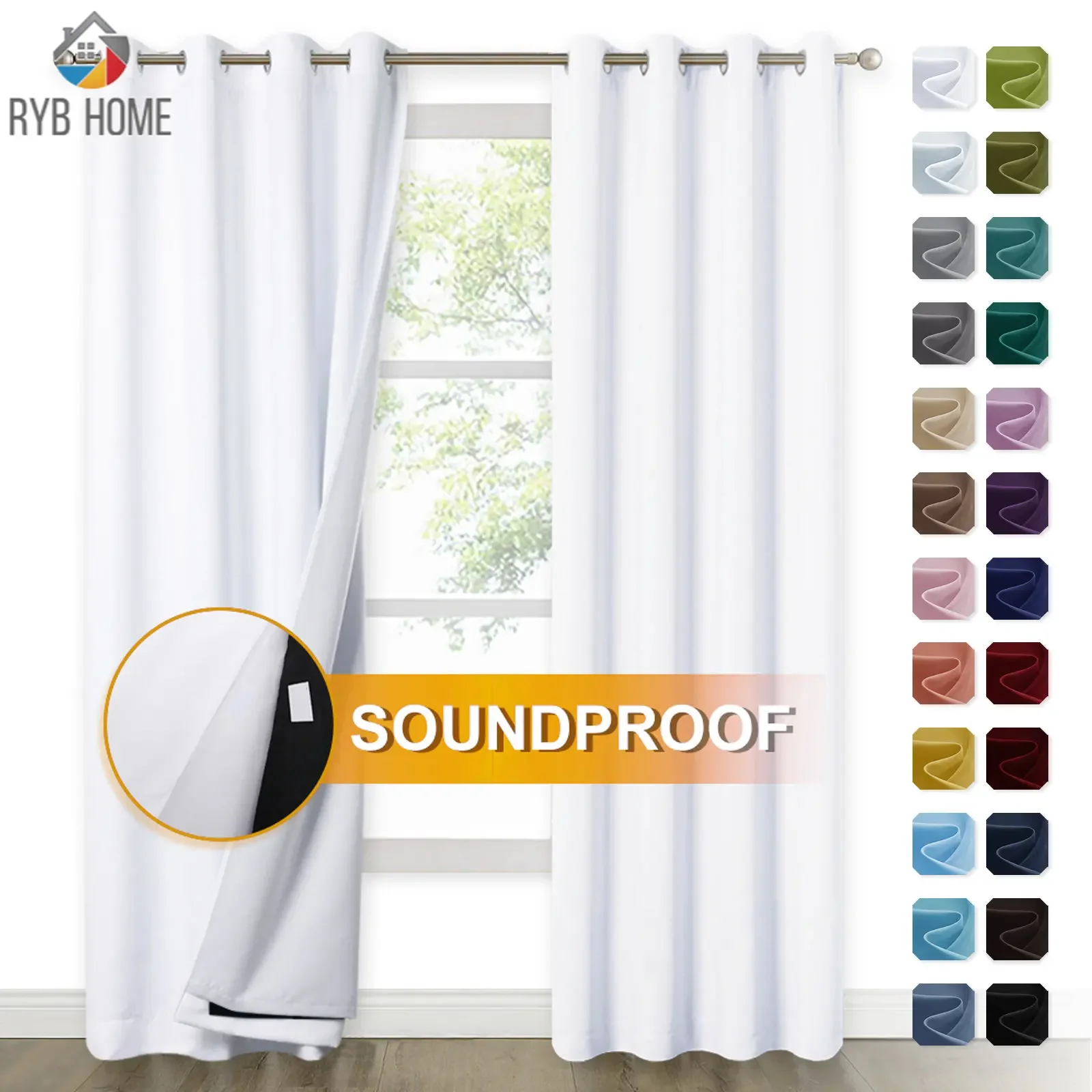 RYB HOME 36 colors Full Blackout Curtains with Felt Fabtic Liner for Sound Insutation 3 Layers 100% Light Block Home Theater
RYB HOME 36 colors Full Blackout Curtains with Felt Fabtic Liner for Sound Insutation 3 Layers 100% Light Block Home Theater