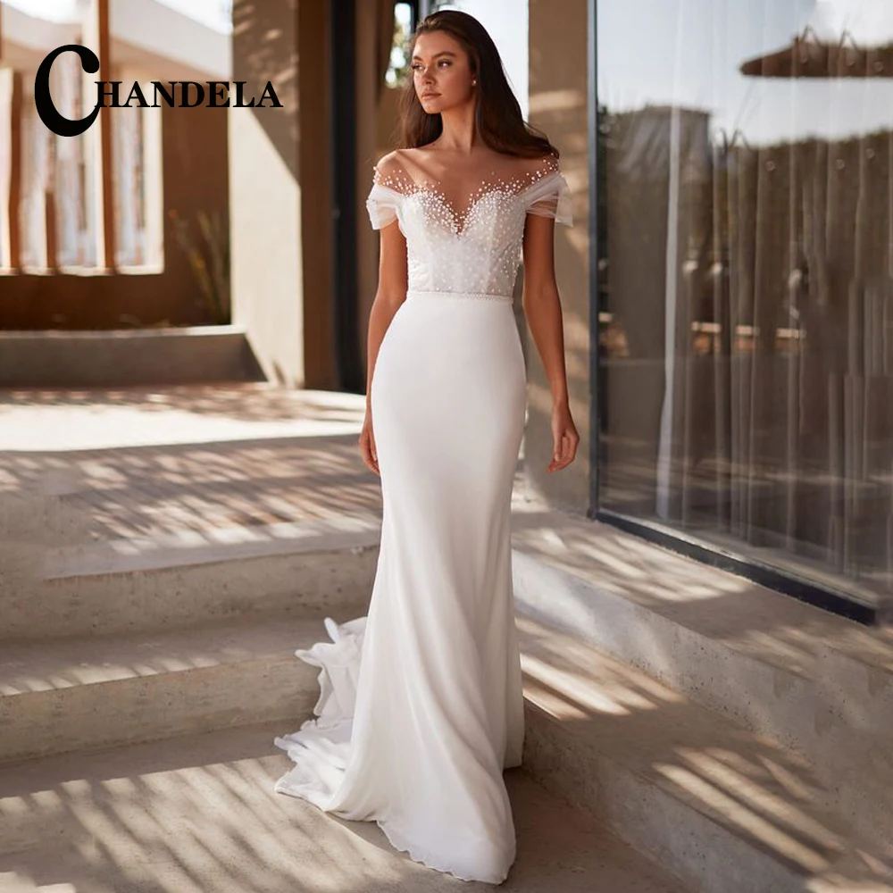 CHANDELA Elegant Scoop Mermaid Wedding Dresses Chiffon Off The Shoulder Illusion Pearls Court Train Customised Robe De Mariée
CHANDELA Elegant Scoop Mermaid Wedding Dresses Chiffon Off The Shoulder Illusion Pearls Court Train Customised Robe De Mariée