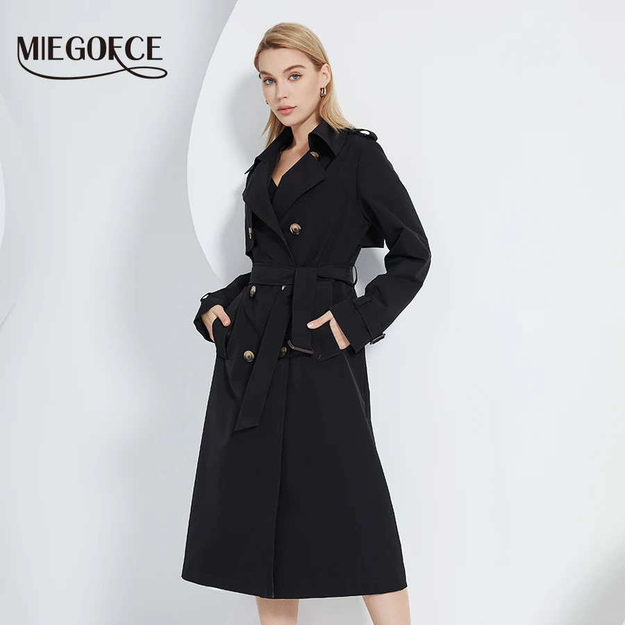 

MIEGOFCE 2024 Spring Autumn New British Style Long Windbreaker Lady Solid Color Belted Women Coat Commuter Casual Parka F22501