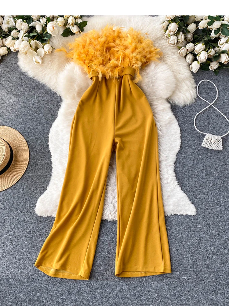 Women Spring Summer Jumpsuits High-end Plush Tube Top One-piece Pants Women New Loose Wide-leg Straight Trousers D1646
Women Spring Summer Jumpsuits High-end Plush Tube Top One-piece Pants Women New Loose Wide-leg Straight Trousers D1646