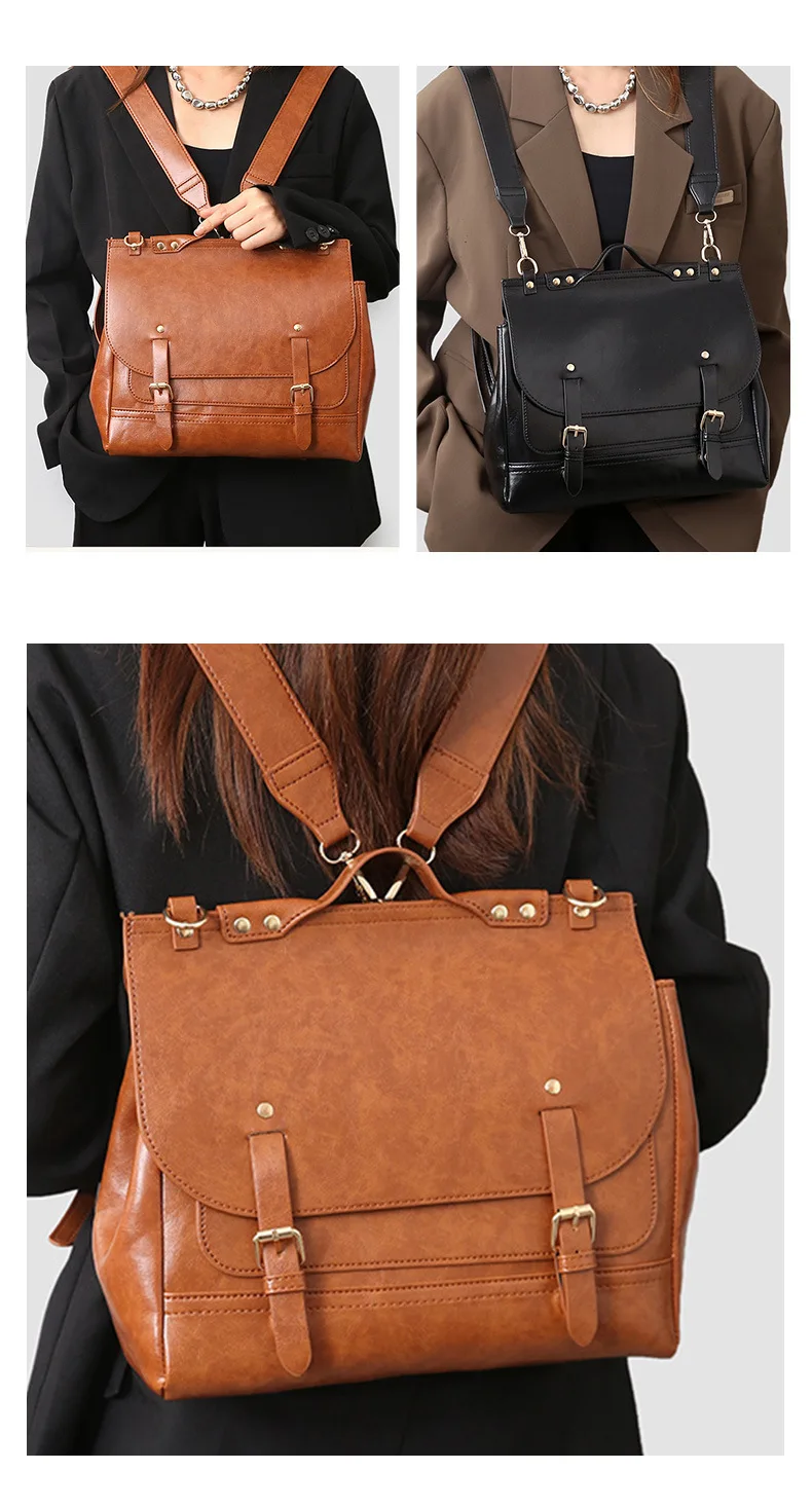 Retro British Style Metal Rivet Decoration Backpack For Women Fashionable And Casual Large Capacity Portable Hand-held Briefcase Retro British Style Metal Rivet Decoration Backpack For Women Fashionable And Casual Large Capacity Portable Hand-held Briefcase