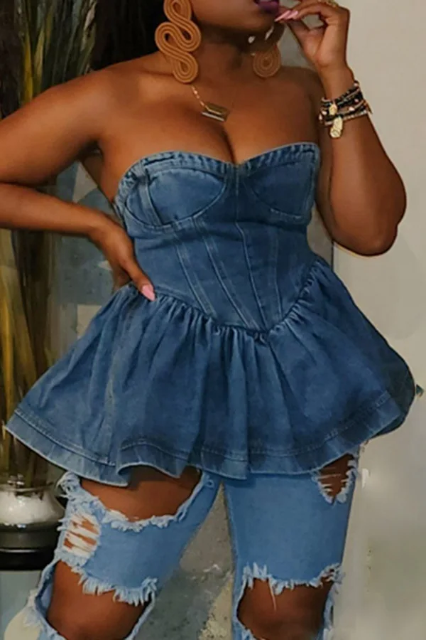2023 INS Streetwear Tunic Womens Jean Top Vest Denim Strapless Ruffles Hem Flare T-shirt Tops Mini Skirt Plus Size S-3XL Outfits
2023 INS Streetwear Tunic Womens Jean Top Vest Denim Strapless Ruffles Hem Flare T-shirt Tops Mini Skirt Plus Size S-3XL Outfits