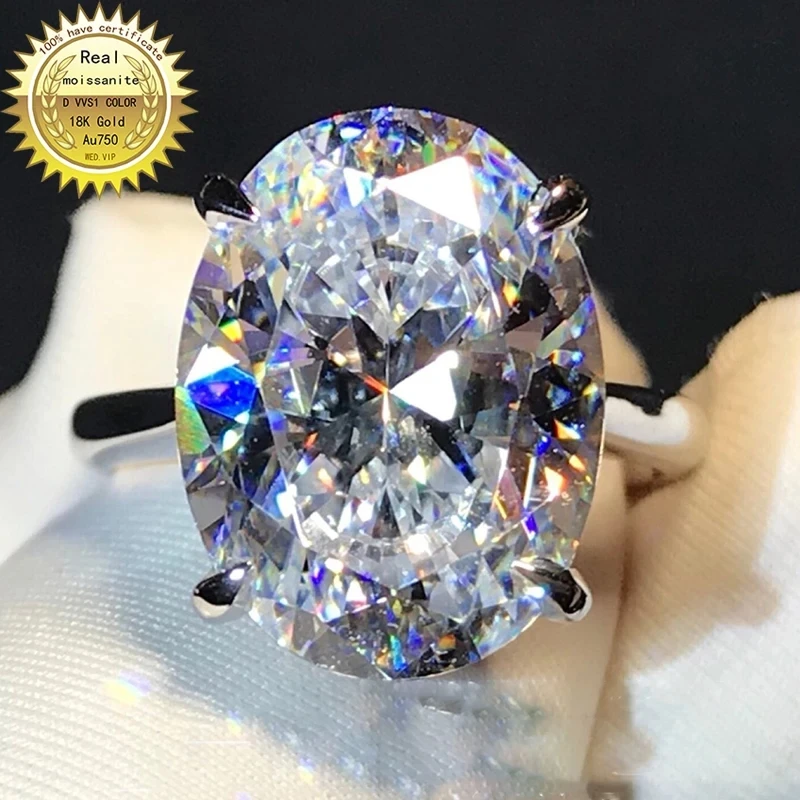 

6 7 8 9 10 Carat Oval shape Solid 14K Au585 White Gold Ring DVVS1 Moissanite Diamonds Wedding Party Engagement Anniversary Ring