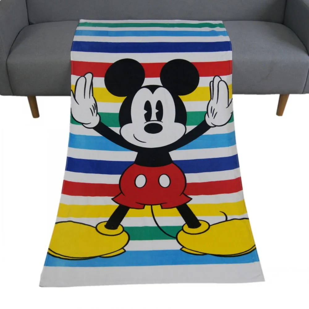 

2023 Disney Rainbow Stripes Mickey Mouse Frozen Elsa Anna Bath Towel 100% Cotton Baby Boys Kids Swimming Beach Towels 75x150cm