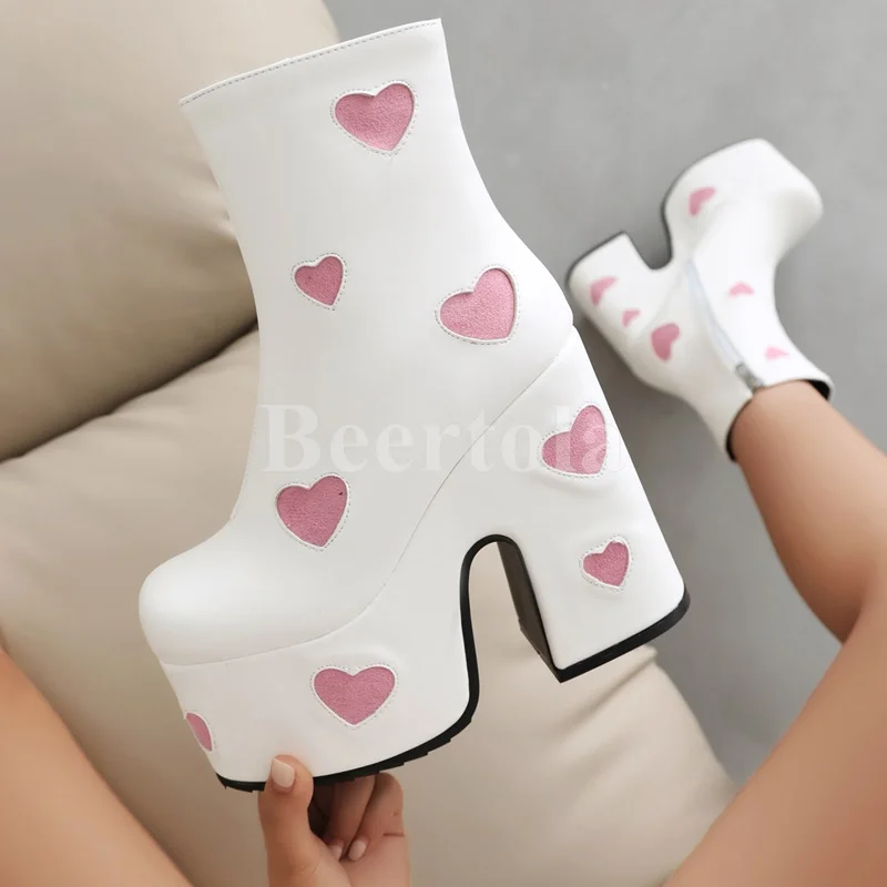 Sweet Heart-Shaped Square Toe Ankle Boots Woman Platform Mixed Colors Short Boots Chunky Heels Ladies Autumn Winter Dress Shoes
Sweet Heart-Shaped Square Toe Ankle Boots Woman Platform Mixed Colors Short Boots Chunky Heels Ladies Autumn Winter Dress Shoes