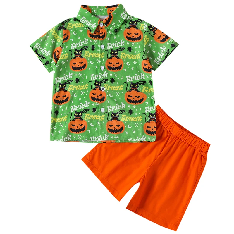 

2Piece Summer Baby Boy Set Clothes Halloween Costume Cartoon Cute Print Short Sleeve Tops+Shorts Boutique Kid Clothing BC2455