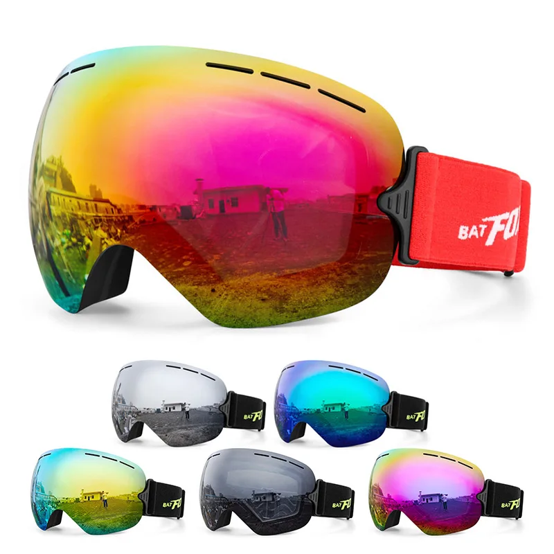 

BATFOX Professional Ski Goggles Double Layers Lens Anti-fog UV400 Big Ski Glasses Skiing Snowboard Men Women Snow Goggles